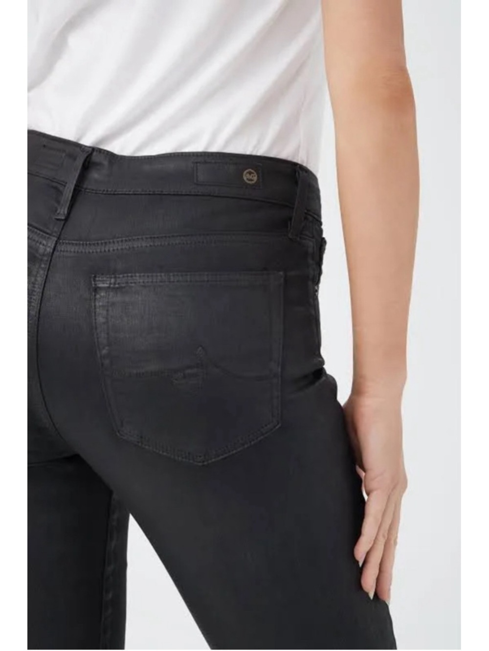 AG Adriano Goldschmied The Farrah Skinny Coated Black Jeans Size 27 Regular 27R - Picture 4 of 11